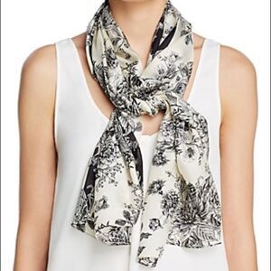 Vintage Floral Toile Silk Oblong Scarf In black